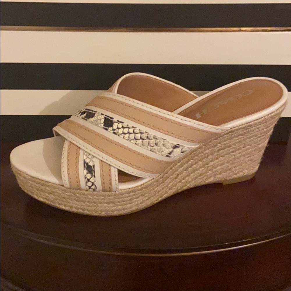 COACH Platform Sandal - Tan & Snakeskin Accents